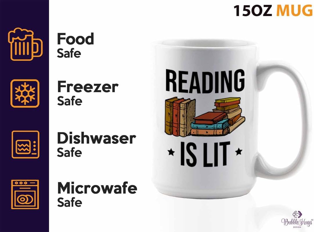 Reading Bookworm Coffee Mug 15oz White - Reading is Lit - Reading Reader Book Worm I Know Things Book Addict Book Lover Bookish Novelist Librarian Writer