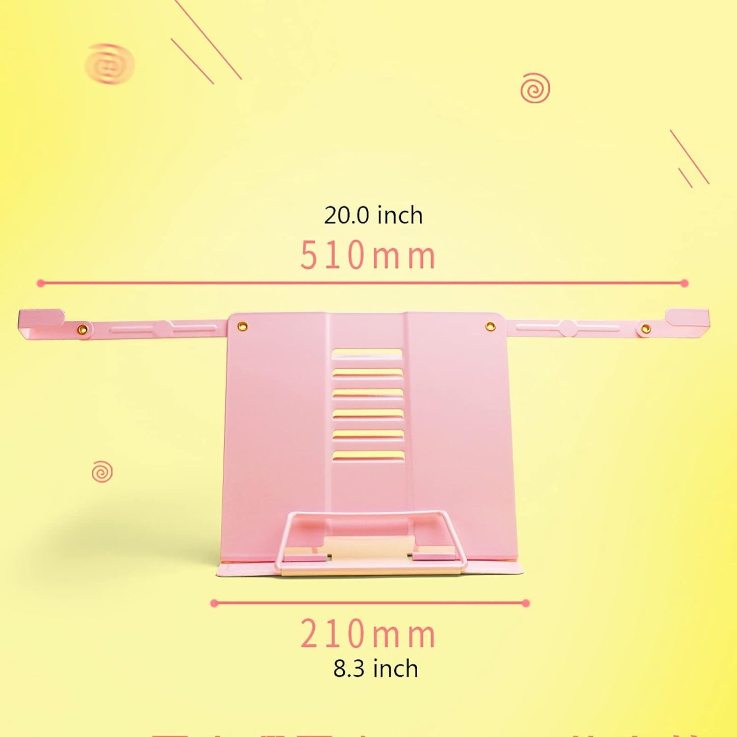 Book Stand Book Stand Metal Reading Stand Book Holder Adjustable Height for Desk Foldable Cookbook Textbook Tablet Portable 8.3 x 7.5 inch (Color : Mug) (Pink)