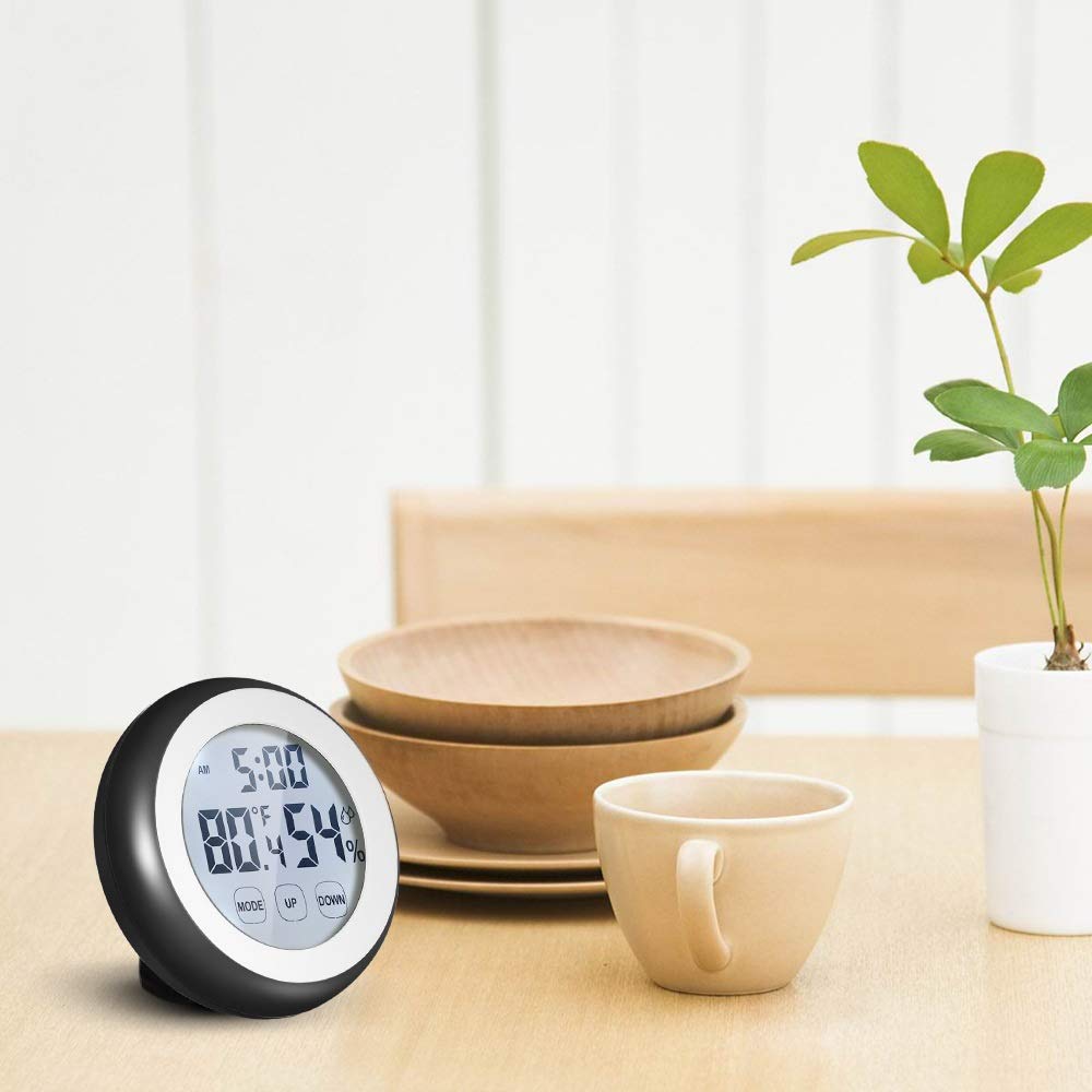 Digital Thermometer Hygrometer Temperature Humidity Meter Alarm Clock Touch Key with Backlight Centigrade/Fahrenheit Degrees