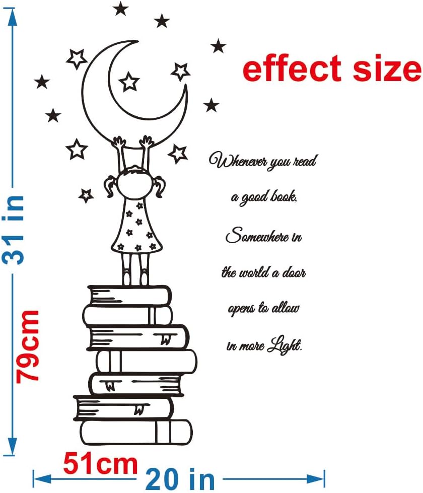 Reading Nook Vinyl Wall Art – Uplifting Book Quote for Kids’ Room, Library, or Study (Black-JZY008-Girl Book)