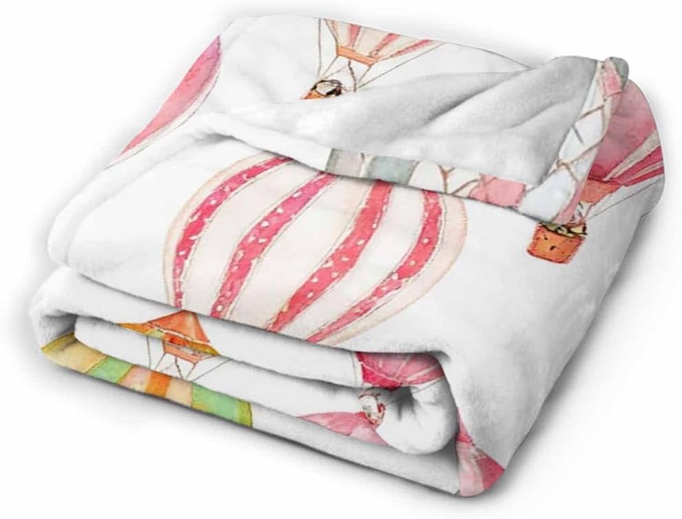Mugod Balloon Throw Blanket Cute Watercolor Hot Air Balloons Pattern Decorative Soft Warm Cozy Flannel Plush Throws Blankets for Bedding Sofa Couch 50 X 60 Inch