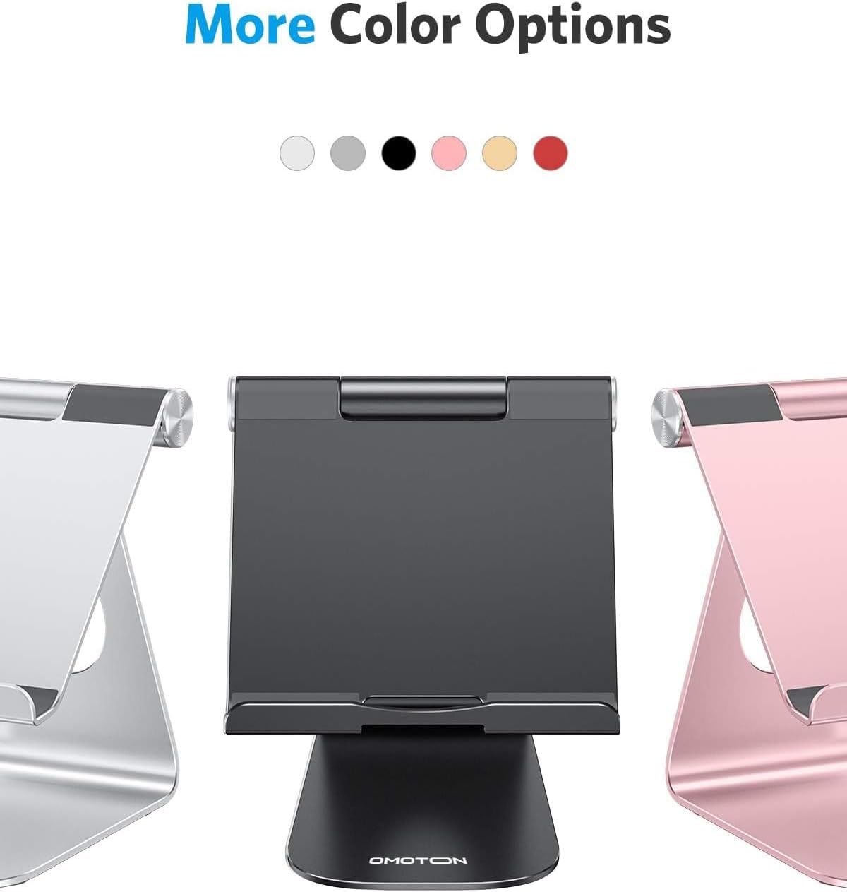 OMOTON Tablet Stand Holder Adjustable, T1 Desktop Aluminum Tablet Dock Cradle Compatible with iPad Air/Mini/Pro 11/12.9, iPad 10.2/9.7, Samsung Tab and More, Black