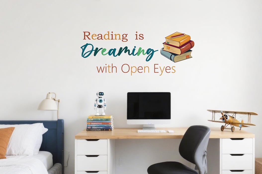 Reading Wall Decals for Kid's Room, Reading is Dreaming with Open Eyes Wall Stickers,Motivational Quotes Inspirational Saying Read Vinyl Wall Art for Classroom School Kid’s Room Library