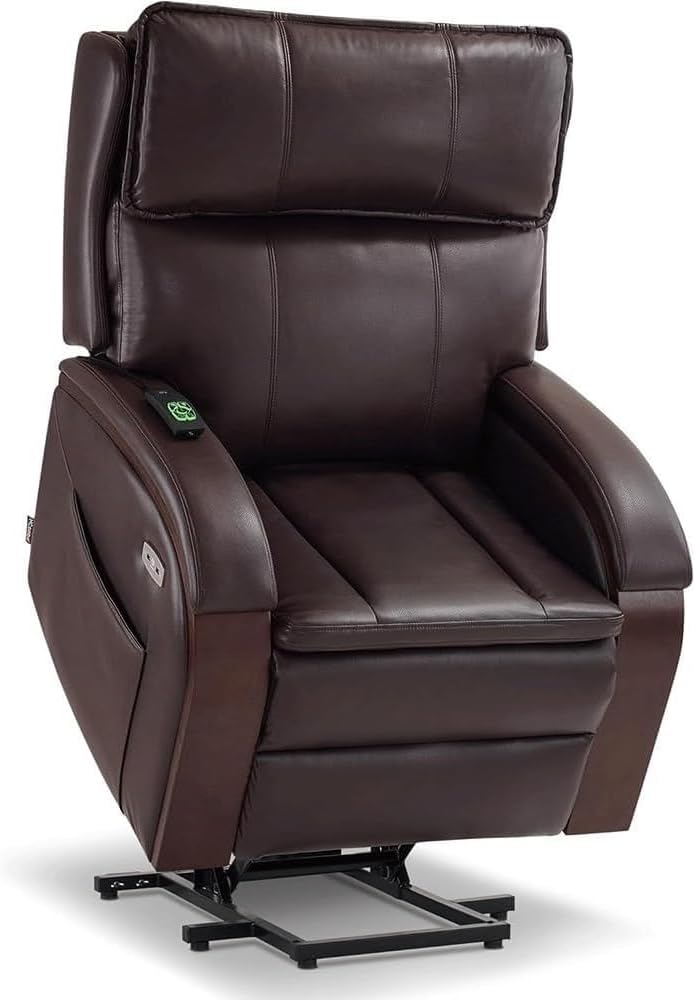 Ergonomic Electric Power Lift Recliner Chair for Seniors & Adults with Heated Massage, Adjustable Headrest, USB Ports, Side Storage Pockets, Comfortable Leather Lounge Sofa for Living Room