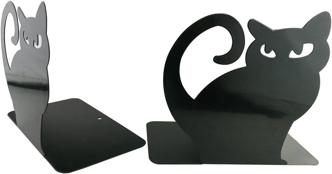 Winterworm Cute Vivid Lovely Persian Cat Nonskid Thickening Iron Metal Bookends Book Organizer for Library School Office Home Study Desk Organizer (Black)