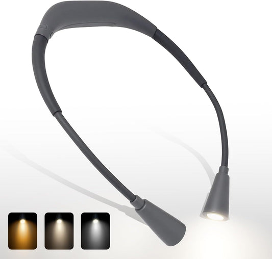 LED Rechargeable Neck Reading Light， Suitable for Reading Books with 3 Color Temperatures, 90 Hour Long-Lasting Recharging Lamp, Ergonomic, Suitable for Reading, Weaving, and Repairing