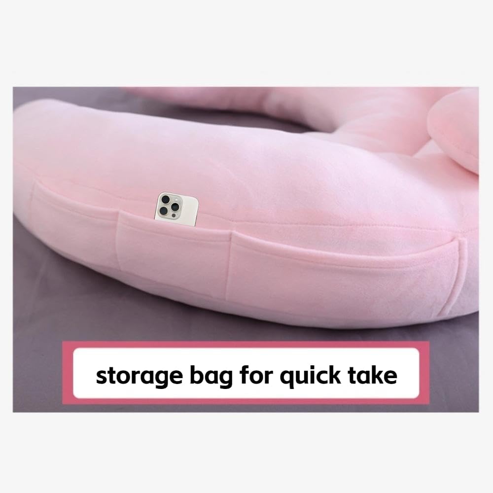 Lap Reading Gaming Crochet Pillow Arm Rest with Support for Book Pad（Pink）