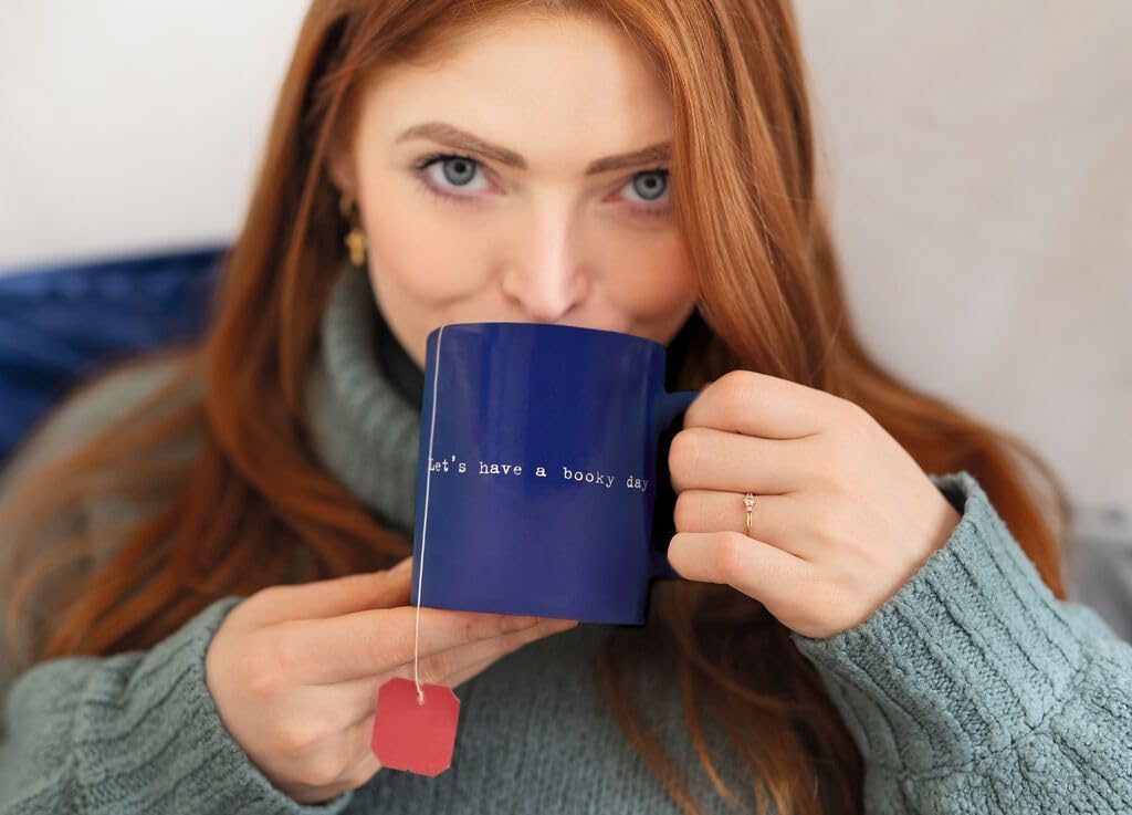 moses. libri_x Let's Have a Booky Day Ceramic Mug with High-Quality Engraving and Book Motif, Dishwasher and Microwave Safe, Coffee Mug in Electric Blue, Capacity 350 ml