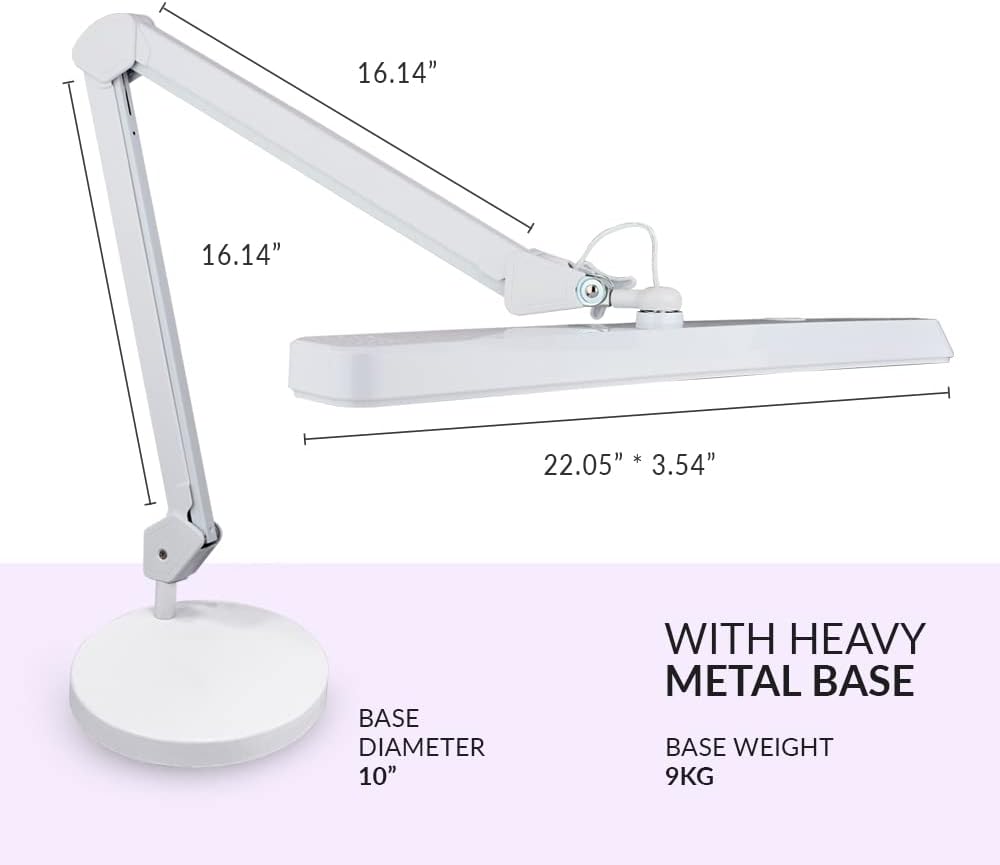 Neatfi XL 2,500 Lumens 30W LED Task Lamp – 22” Wide Shade | 324 SMD LEDs | 5 Light Modes | 3000K–6000K | Dimmable | Eye-Caring Desk Light for Home, Office (CCT with Base, White)