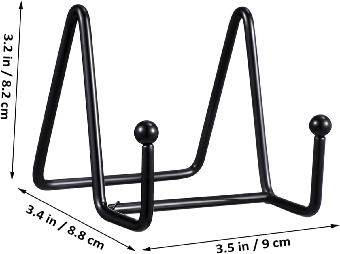 PRETYZOOM 4 Pcs Metal Plate Holder Display Stands for Dishes Photos Frames Books Sturdy Easel Design for Home Cafe Office Exhibition Use Matte Finish for Showcasing Decor