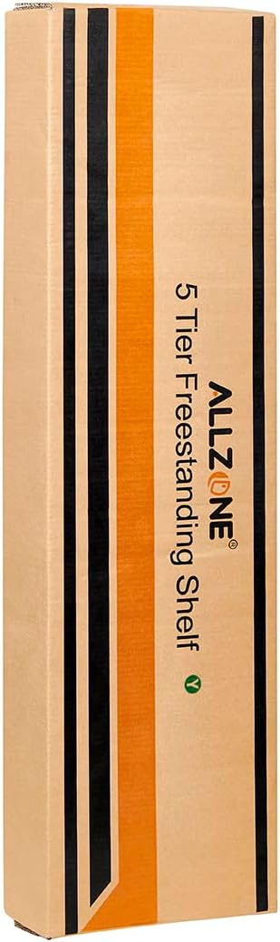 ALLZONE 5 Tiers Narrow Bookshelf, Tall Adjustable Ladder Book Shelf with Open Storage, Floor to Ceiling Tension Mount, Wooden Industrial Bookcase for Living Room, 92 to 116 Inch, Brown