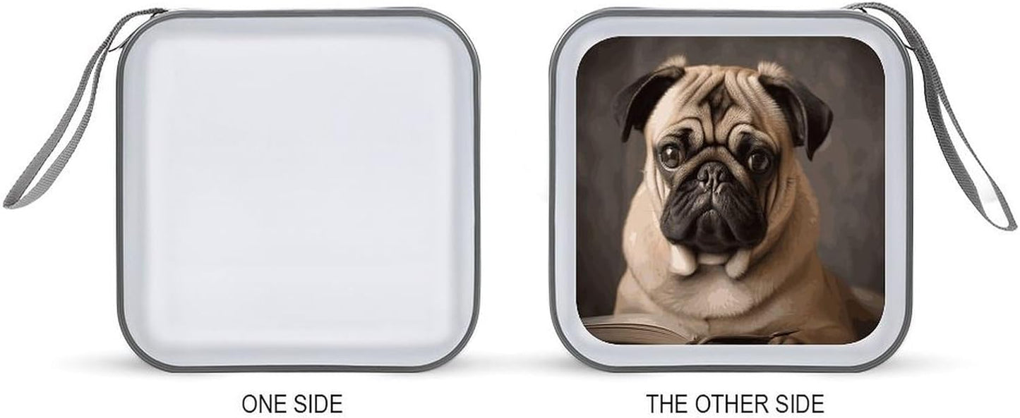 Animal Pug Dog CD Case 40 Capacity Case Zipper CD Collection Bag with Handles Cover DVD Storage Hard Plastic DVD Disc Cases Storage Binder for Car Home Office Travel