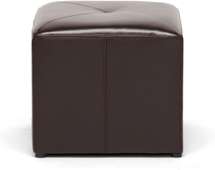 Baxton Studio Brown Lave Cube Shaped Bonded Leather Ottoman, Small