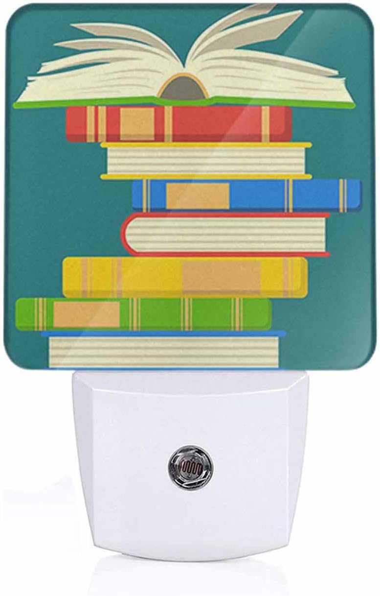 Colorful Books Night Light Study Reading Knowledge Library 0.5W Night Lights Auto LED Lamp Energy Saving Square Lights for Room Bedroom Bathroom