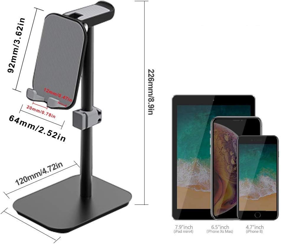 Upgraded Height Tablet/Phone Stand, Aluminum Alloy Holder Compatible with Kindle,e Book Reader Within 11 inch, Desktop Headphone Holder Cradle Dock(Black)