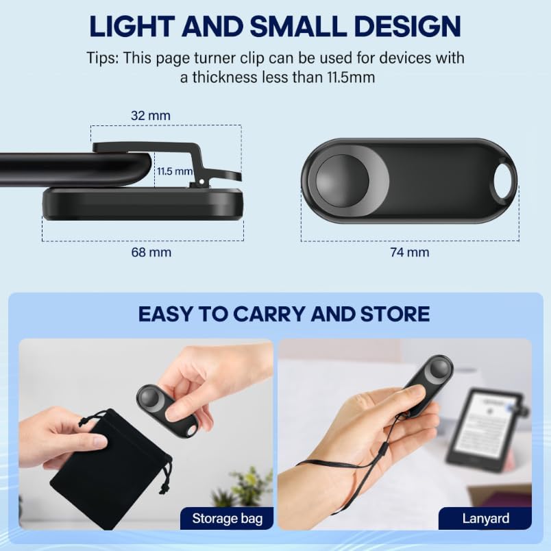 RF Remote Control Page Turner for Kindle Paperwhite,Kindle Accessories Remote Photo and Video for E-Book iPhone iPad Android Tablets Reading Novels Comics Remote Control Extenders(Black)