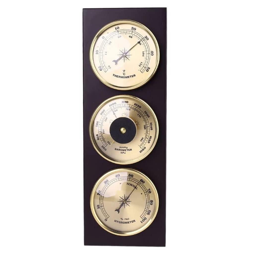 3in1 Wall Hanging Thermometer Barometer Hygrometer Weather Station with Wooden Base
