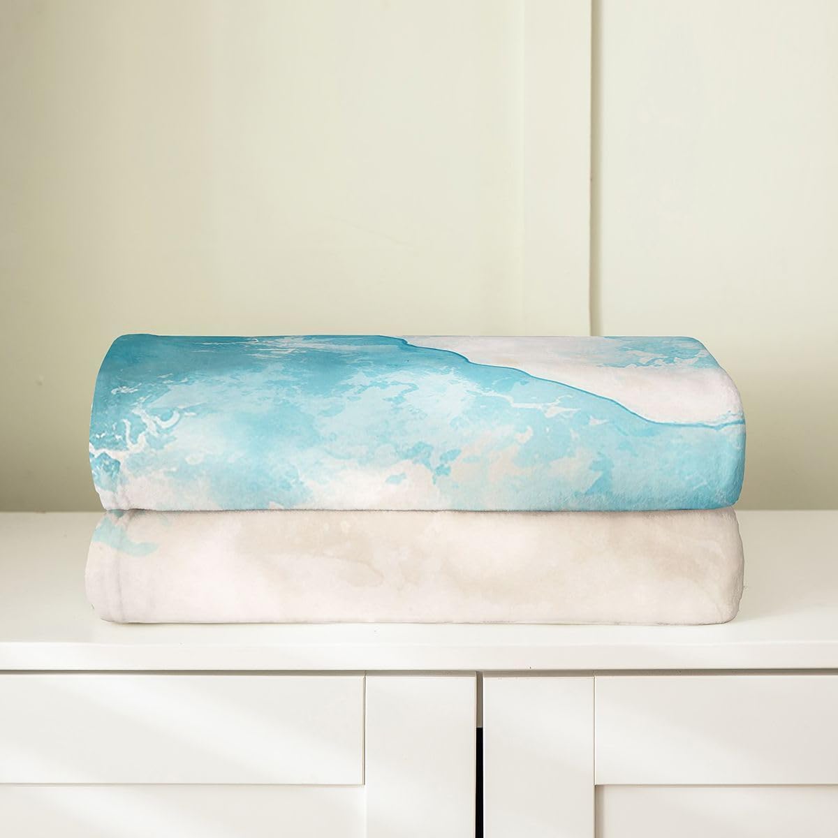 Feelyou Beach Plush Throw Blanket Teal Blue Coastal Flannel Blanket 40"x50" Ocean Beach Theme All Season for Couch Bed Sofa Bedroom Decor