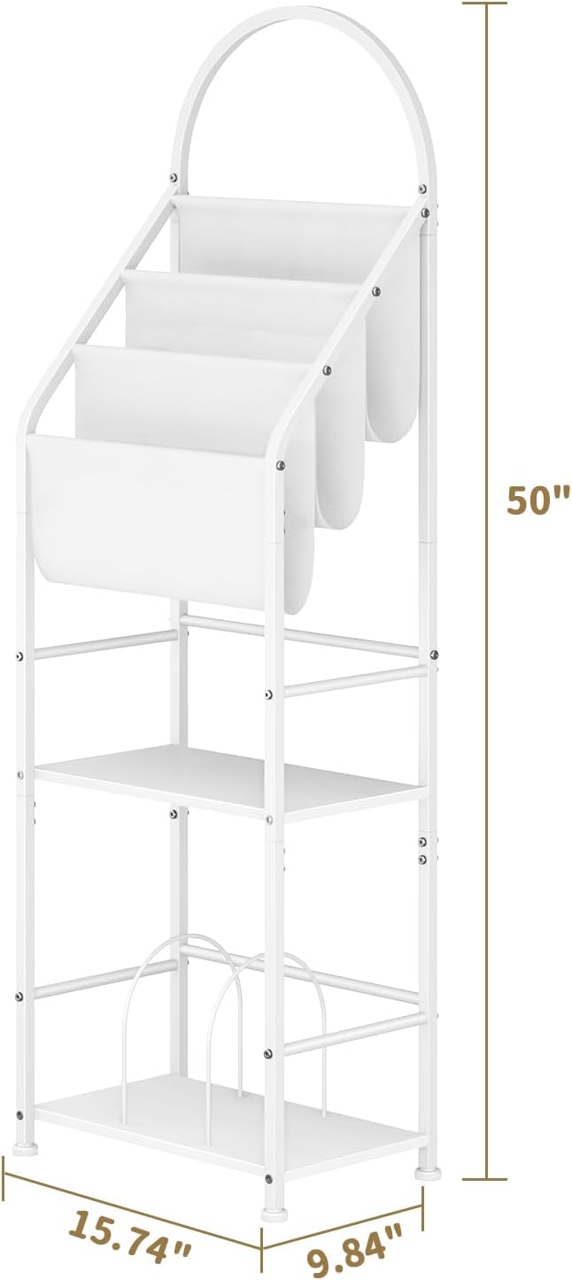 Bookshelf with 3 Tier Vinyl Holder Display Shelf, Record Storage Organizer Rack Cabinet for Book Magazine, Tall Industrial Open Book Shelves with Metal Frame for Living Room (White)