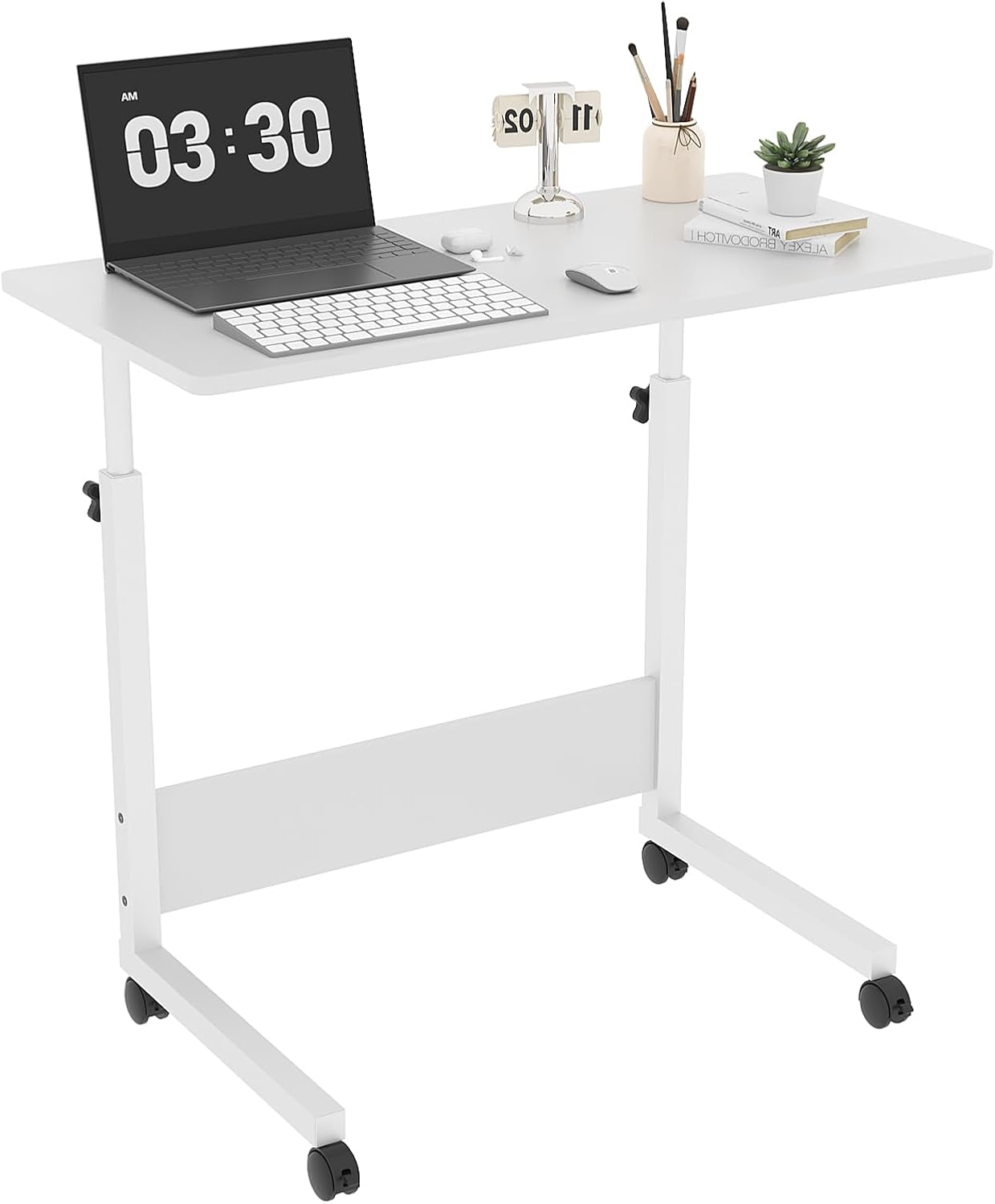 FCH Portable Computer Workstation, Standing Desk Adjustable Height, Small Computer Desk w/Rolling, Sit Stand Laptop Desk TV Tray for Bed Sofa Hospital Reading Eating, Rustic Brown, 23.6"