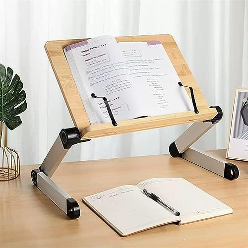 Book Stand for Reading Hands Free, Laptop Stand for Lap, Adjustable Book Holder Stand with Page Paper Clips for Books, Collapsible Cookbook Holder Stand (Color : Hollow, Size : A) (Hollow B) (Wood B)