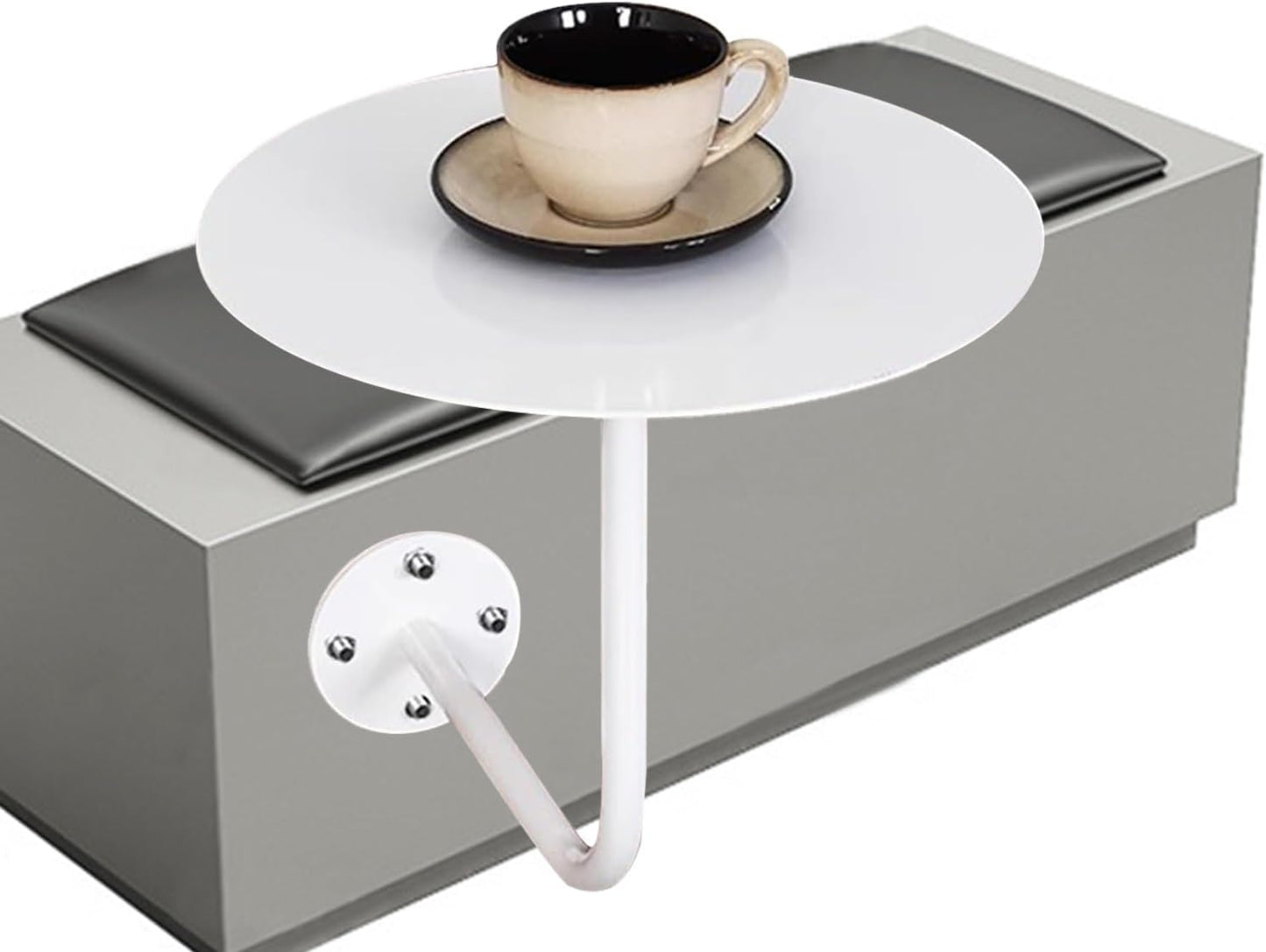 Round Pub Bar Table,Round Cocktail Bar Table with L-Shape Wall-Mounted Bracket and White Metal Iron Top Bistro Pub Table for Kitchen, Dining Room, Living Room/Outdoor Coffee Table for Patio