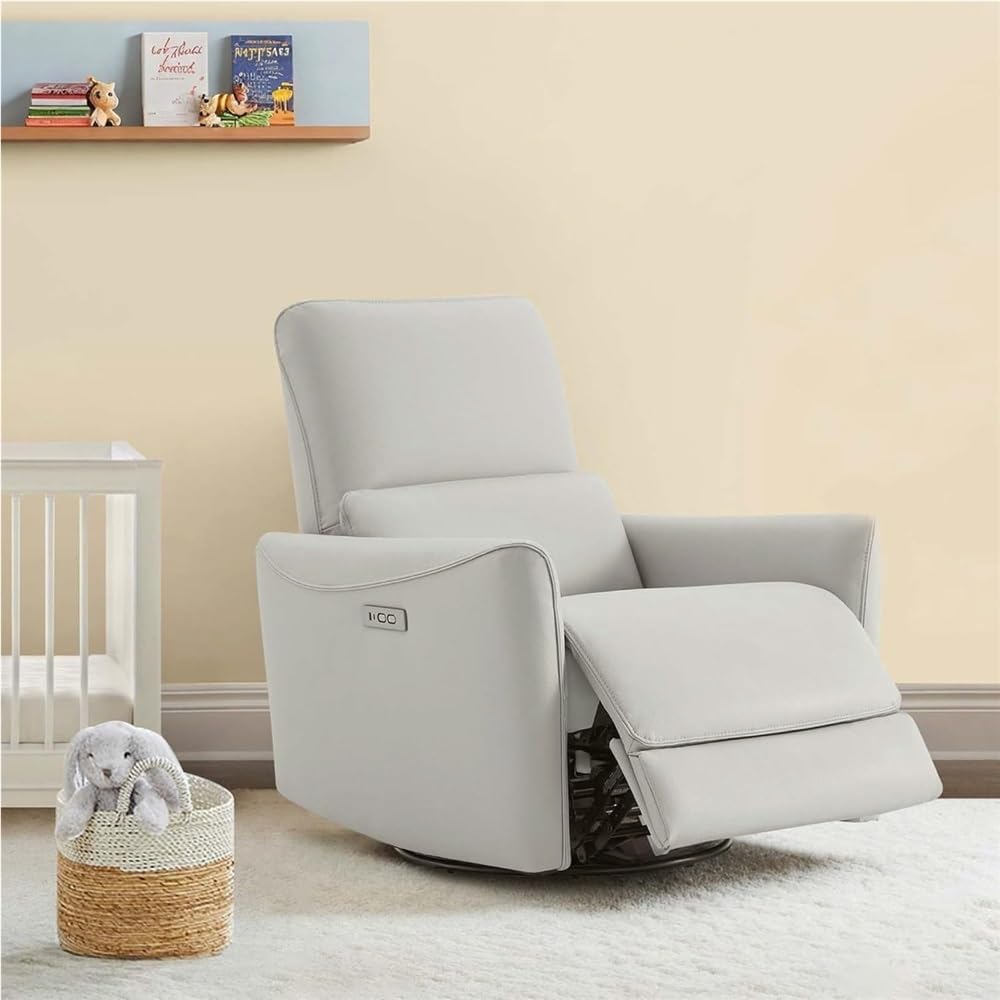 Power Swivel Rocker Recliner Chair with Lumbar Support, Modern Comfy Leather Electric Armchair for Elderly, Easy to Clean Oversized Lazy Sofa for Living Room
