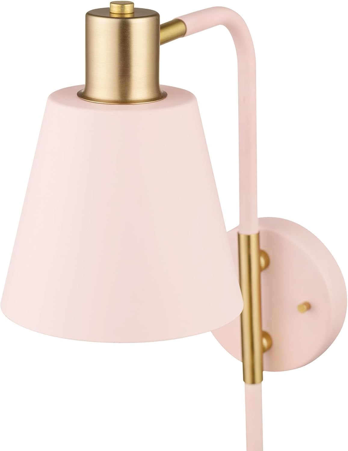 GLOBE Electric Cleo 1-Light Plug-in or Hardwire Wall Sconce, Blush Pink, Matte Brass Accents, Black Cloth Cord, Bulb Not Included