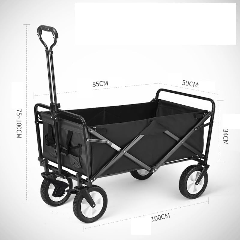 Portable Camping Cart,Outdoor Folding Wagon with Brakes Portable Beach Cart for Camping Gardening and Festivals Foldable Hand Pull Cart with 4 Wheels (Red)