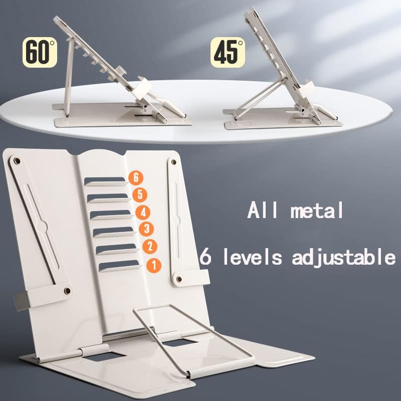 Book Stand Adjustable Portable Metal Reading Holder Support Document Shelf Tablet Music Score Recipe Stand Cookbook Simple (Bk 8.3x6.5x7.5in)