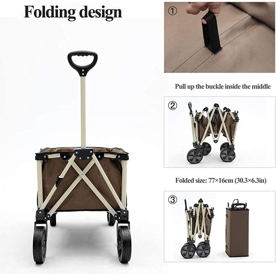 Handcart, Foldable Outdoor Station Wagon, Heavy-Duty Garden Trolley, with 7-Inch Detachable Rubber Wheels, Adjustable Handles and Double-Layer Fabric for Shopping, Picnic
