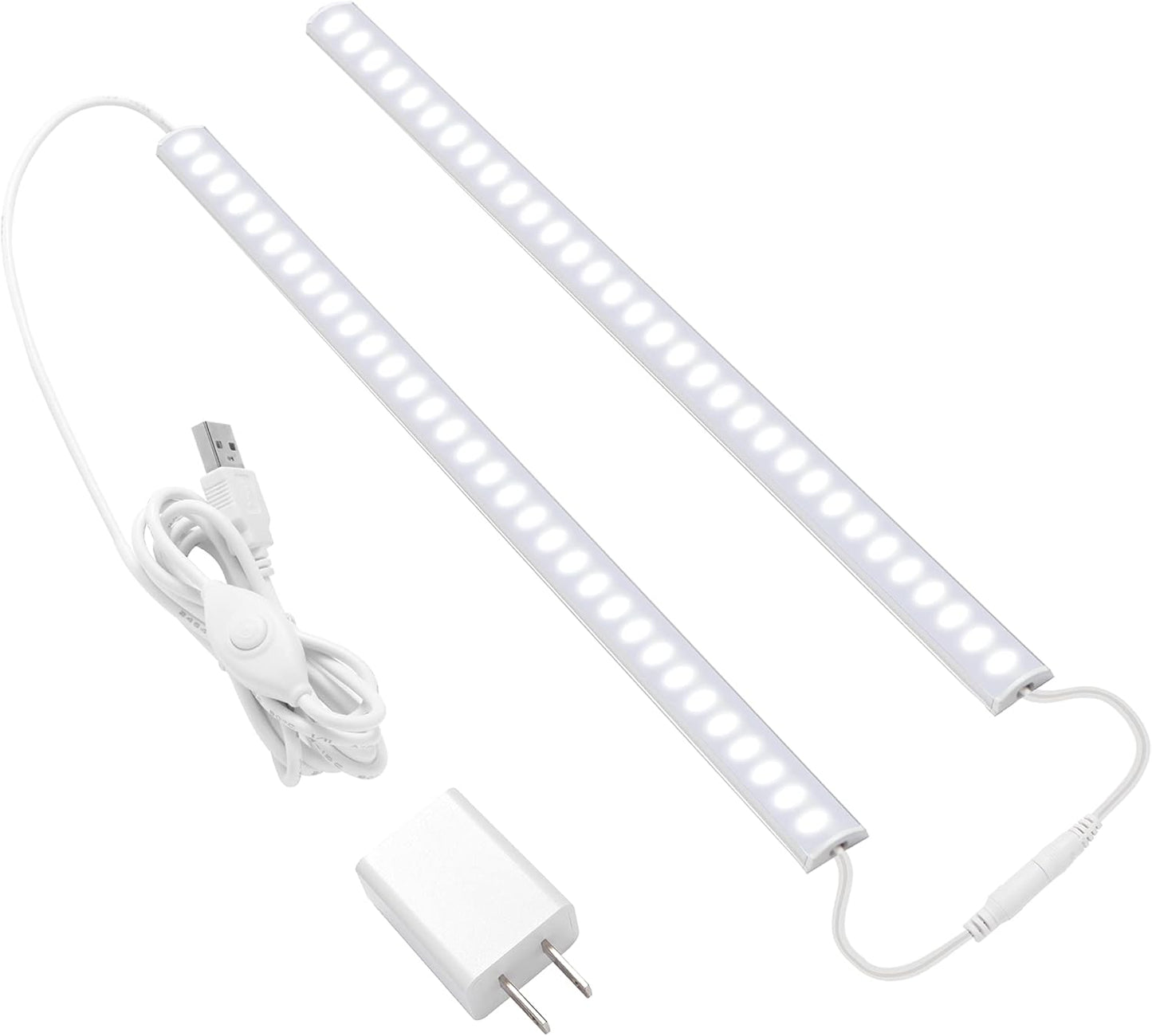 JUSJUBR Plug-in Under Cabinet Lighting, 2pcs 12 Inch Dimmable Closet Light, Cold White 6000K Linkable USB LED Light Bar, Memory Function, Under Counter Lights for Kitchen, Desk, Workspace