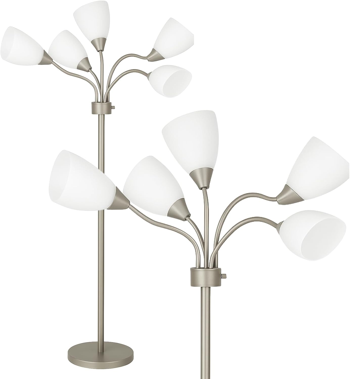 LIGHTACCENTS Medusa 5-Light Floor Lamp – Silver Multi-Head Standing Lamp w/ 5 Adjustable White Acrylic Shades for Bedroom, Living Room, Office