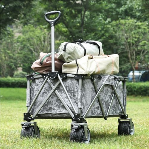 Portable Camping Cart,Outdoor Folding Beach Camping Cart with Camouflage Color Easy Storage and Trolley Trailer for Fishing Portable and Convenient Utility Cart