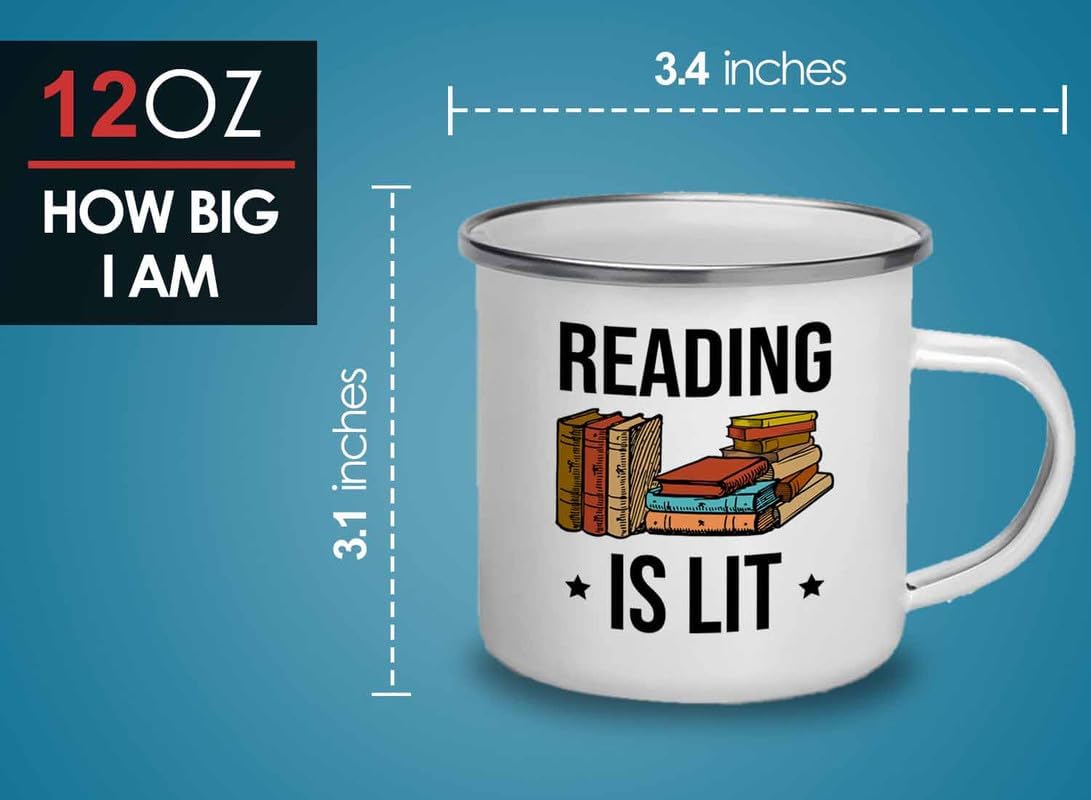 Reading Bookworm Camper Mug 12oz - Reading is Lit - Reading Reader Book Worm I Know Things Book Addict Book Lover Bookish Novelist Librarian Writer