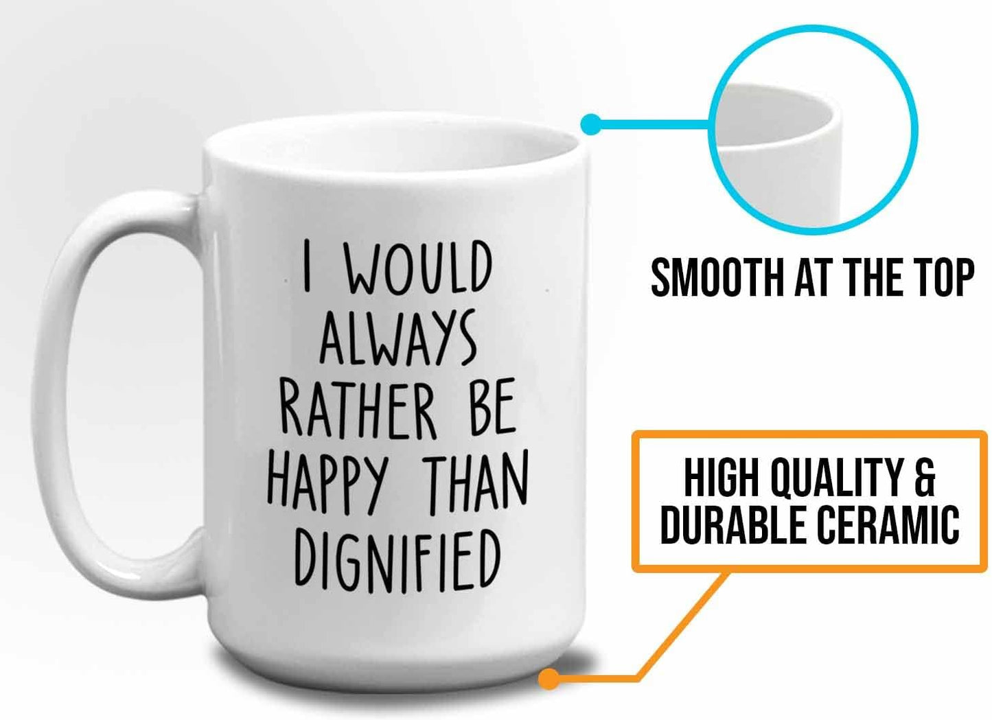Bubble Hugs Writer Coffee Mug 15oz White - I would always rather be happy than dignified - Reading Book Lover for Bookworm Bibliophile Librarians Author Readers Bookish