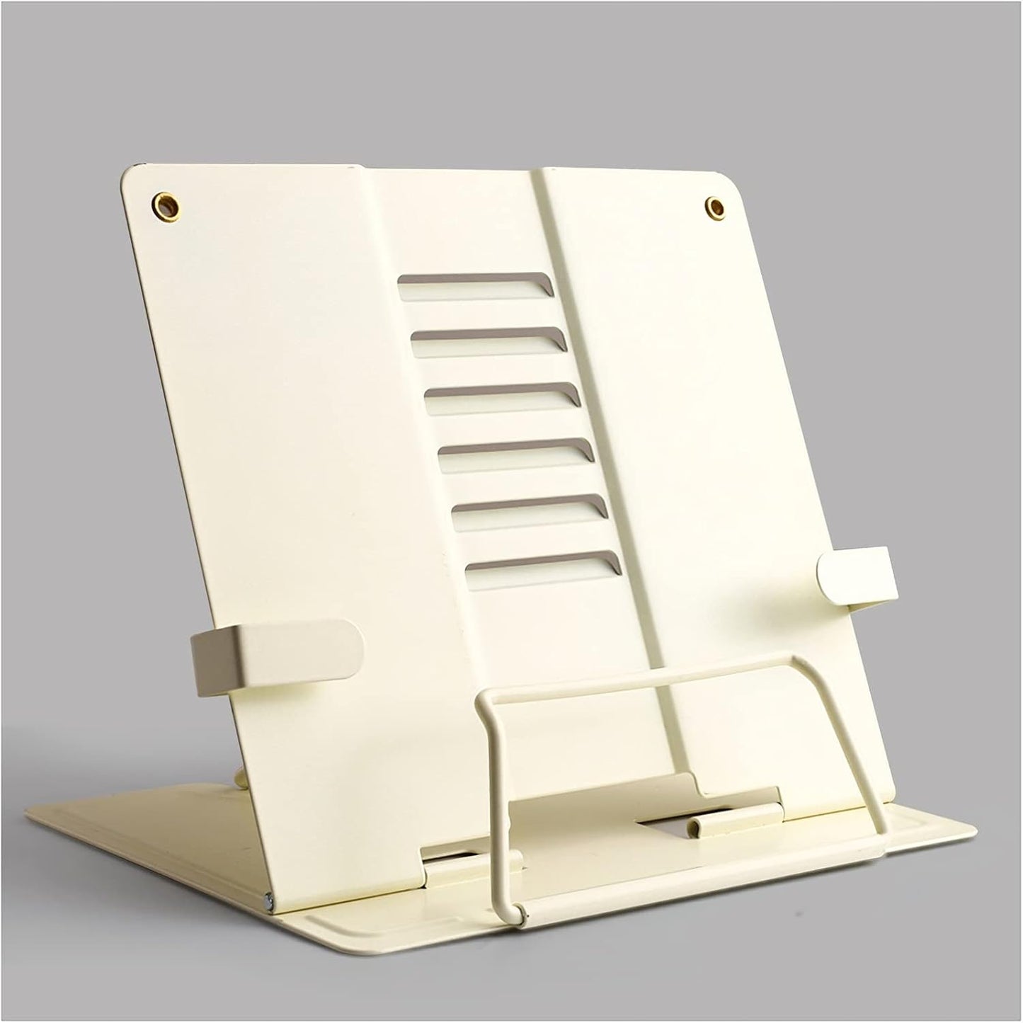 Book Stand Metal Book Stand Reading Book Holder Adjustable Angles Phone Stand for Cookbook Magazine Textbook Document Tablet 8.3 x 7.5 inch (Color : Pink) (Beige)