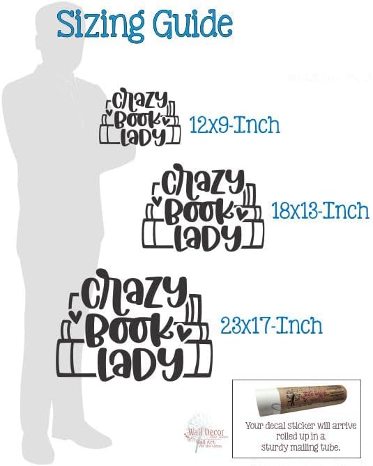 Crazy Book Lady Book Worm Vinyl Wall Art Decal - Modern Inspiring Bedroom Quote Sticker - Reading Room Inspirational Wall Sticker - Removable Quotes for Wall Decor - Vinyl Lettering Decor