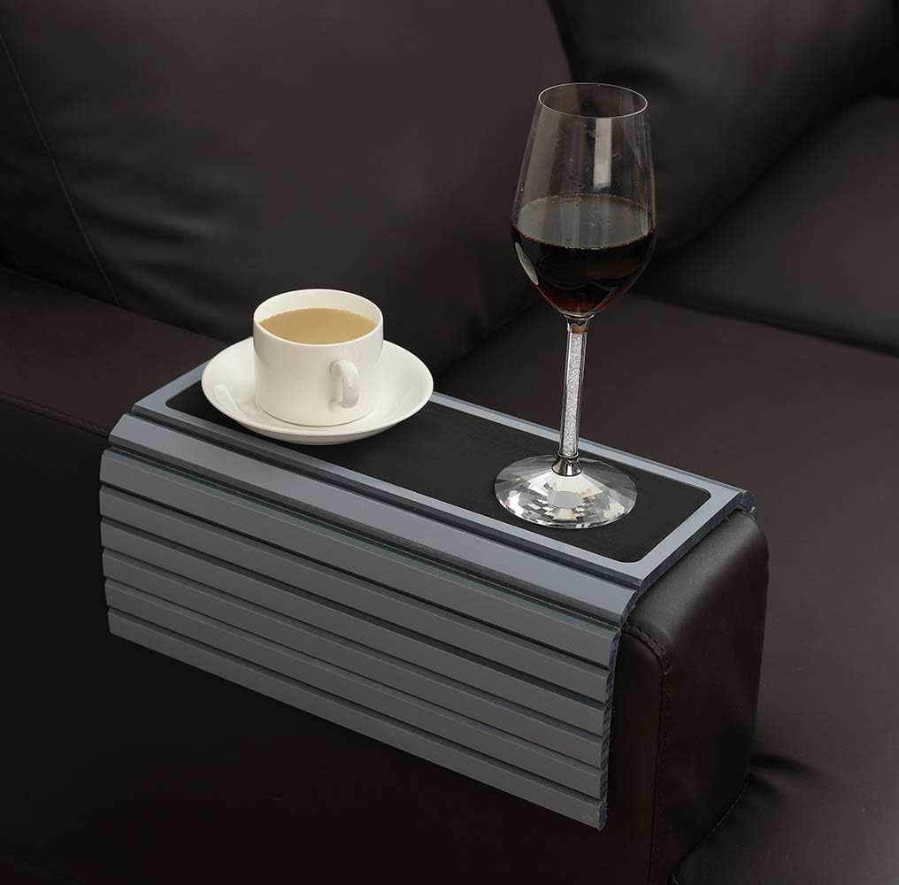 GEHE Couch Arm Tray Table, Flexible/Foldable Sofa Arm Tray, Couch Armrest Table Cup Holder Great for Drinks Snacks Remote Control, Portable Side Table and Anti-Slip Bottom
