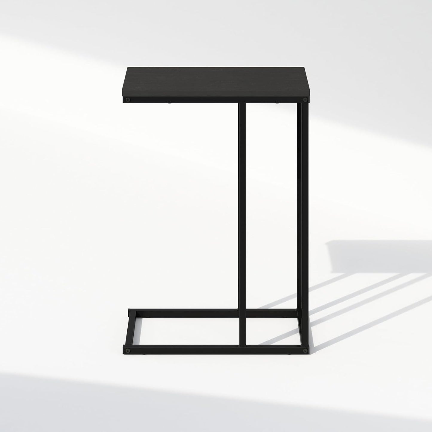 Furinno C-Shaped Side Table, Metal Frame End Table, Night Stand, Bedside Table, for Living Room, Bedroom, Americano