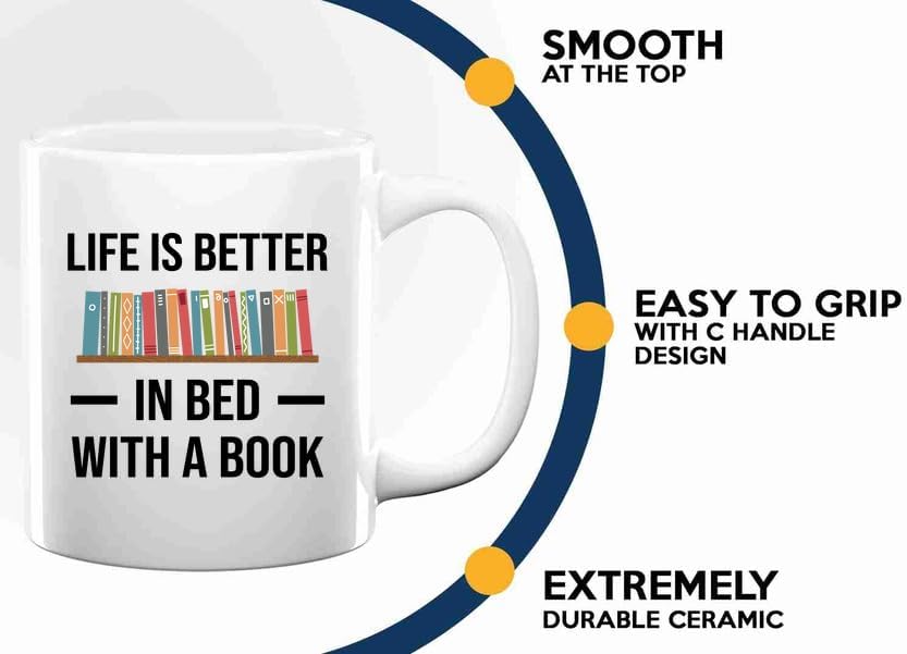 Book Lover Coffee Mug 11oz White -bed with book - Book Lovers Gifts Book Reader Gifts Book Club Gifts Book Reading Cup Reading Gifts