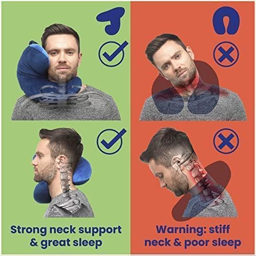 J-Pillow Travel Pillow + Carry Bag, (No Scarf) - Chin & Neck Support in Any Sitting Position, Travel Pillow for Aeroplane - (Blue)