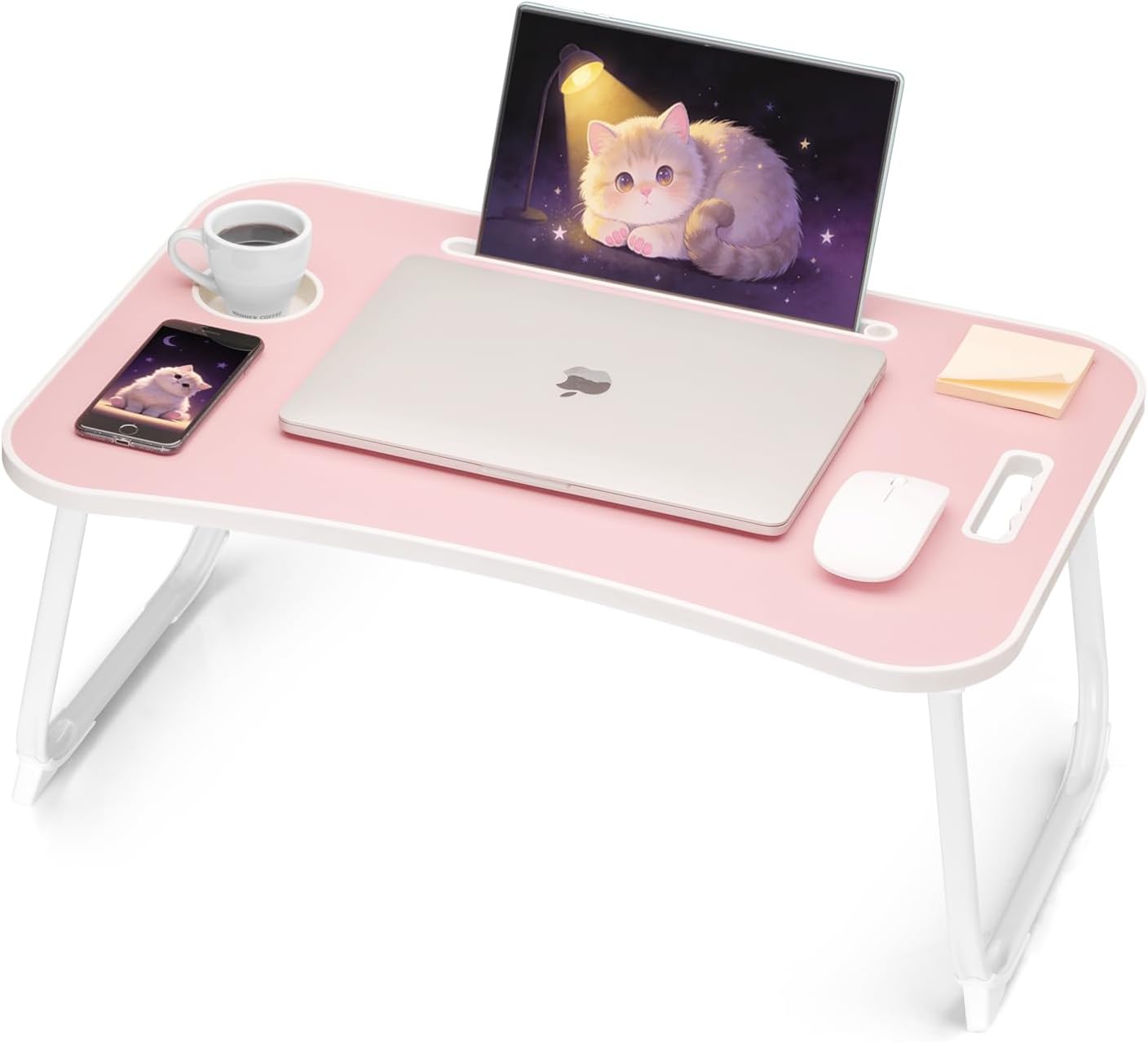 Ruxury Folding Lap Desk Bed Desk Laptop Table Tray, Breakfast Serving Tray, Portable & Lightweight Mini Table for Sofa Couch Floor - Pink