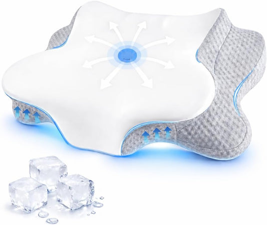 Cervical Neck Pillow - Memory Foam Pillow for Pain Relief Sleeping, Ergonomic Neck Support Contour Pillows for Side Back Stomach Sleepers,Orthopedic Breathable Pillowcase (Grey White)