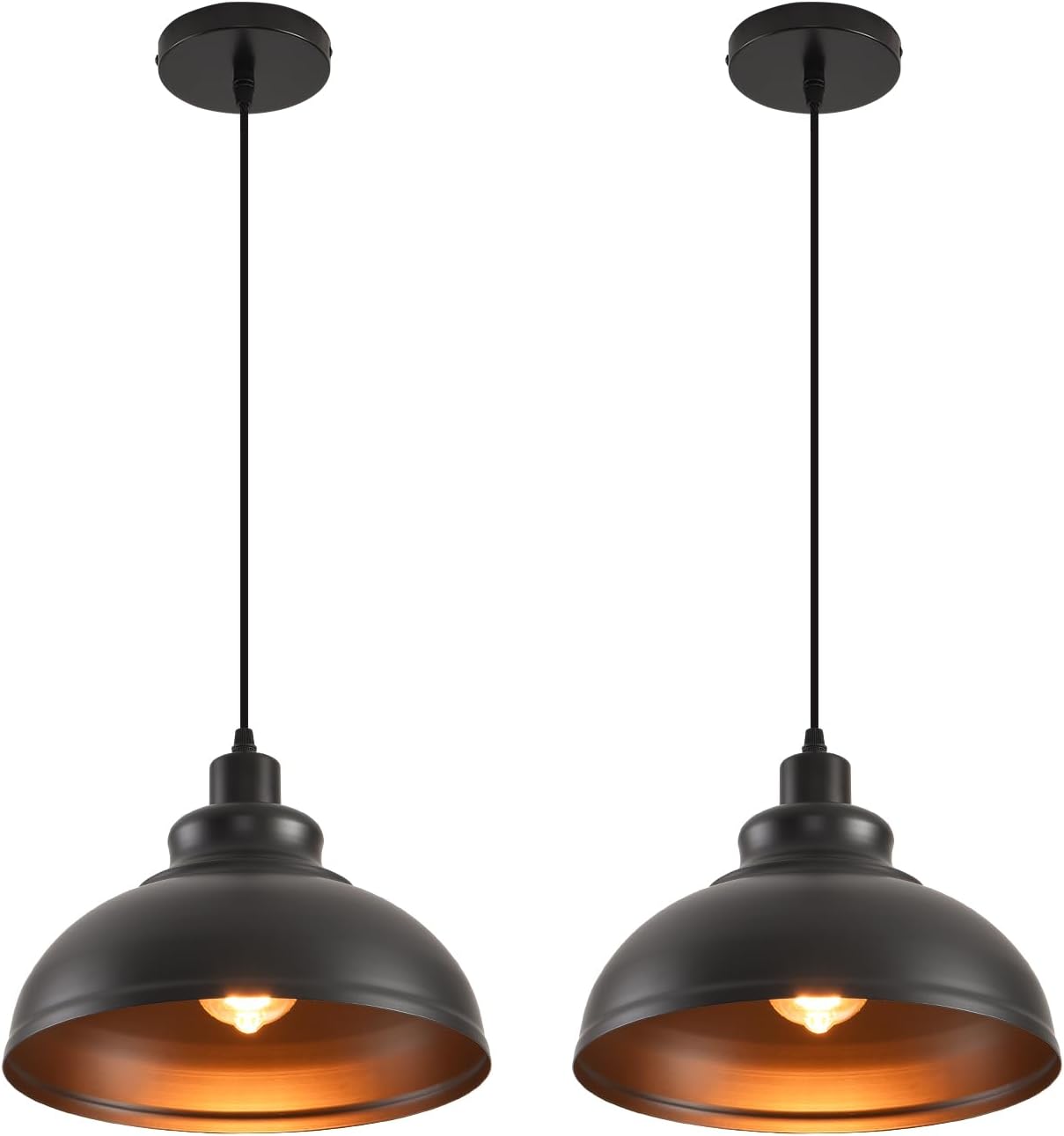 Pendant Lighting Vintage Industrial Fixtures, Farmhouse Pendant Lamp, Hanging Light Fixtures with Metal Shade (Black Inside), Industrial Black Pendant Lights for Hallway Kitchen Island Dining Room