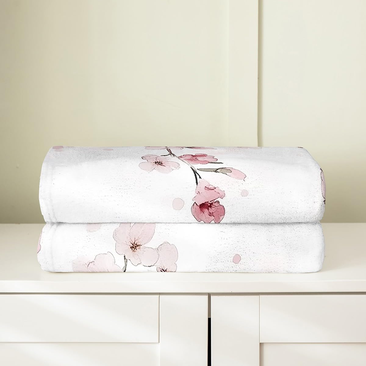 Erosebridal Cherry Blossoms Throw Blanket 40x50 Inch for Bedroom Living Rooms Sofa Couch,Japanese Floral Fleece Blanket,Oil Painting Watercolor Flannel Blankets