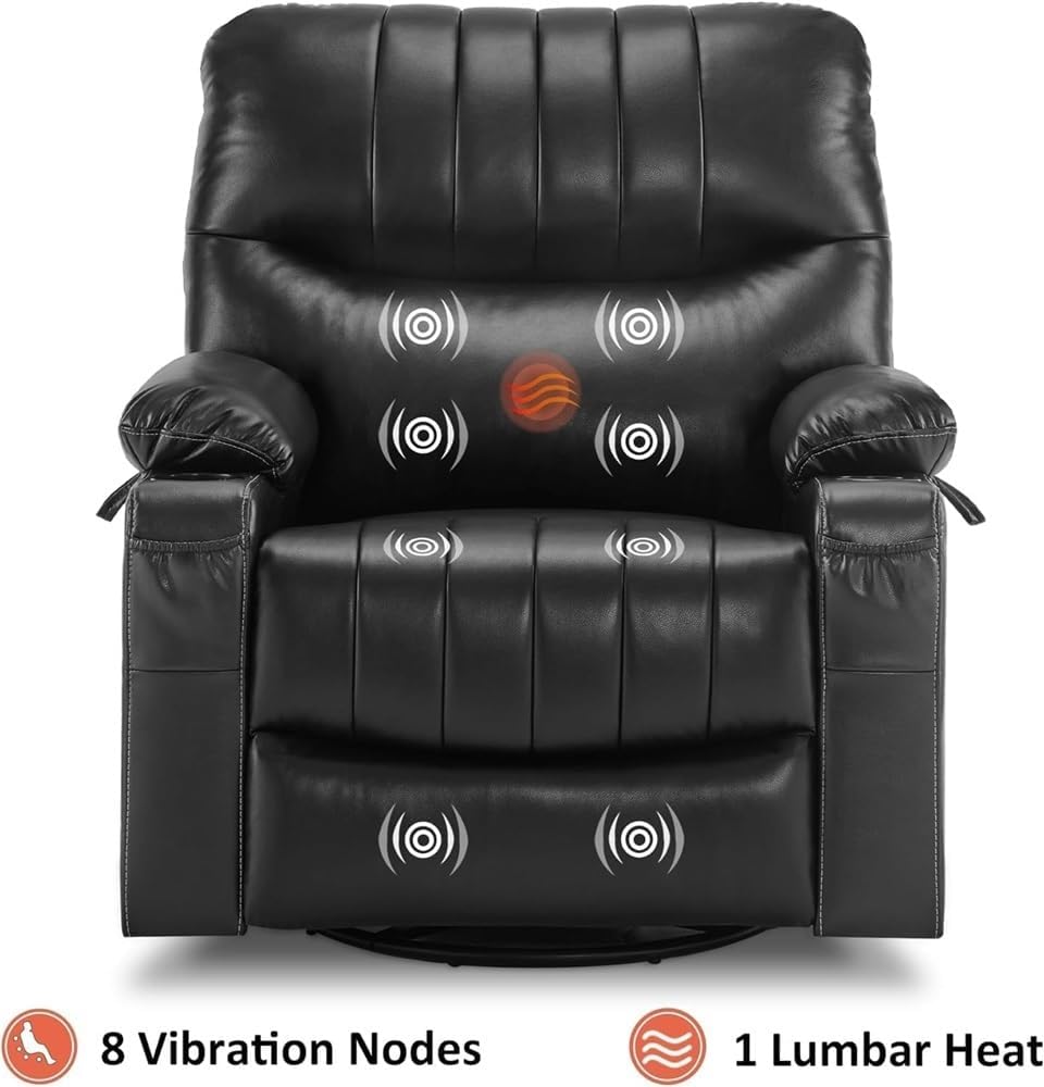 Power Swivel Rocking Recliner with Heat & Vibration Massage – Electric Glider Chair with USB Charging, Cup Holders, and Hidden Side Pockets, Ideal for Nursery, Living Room, and Media Room