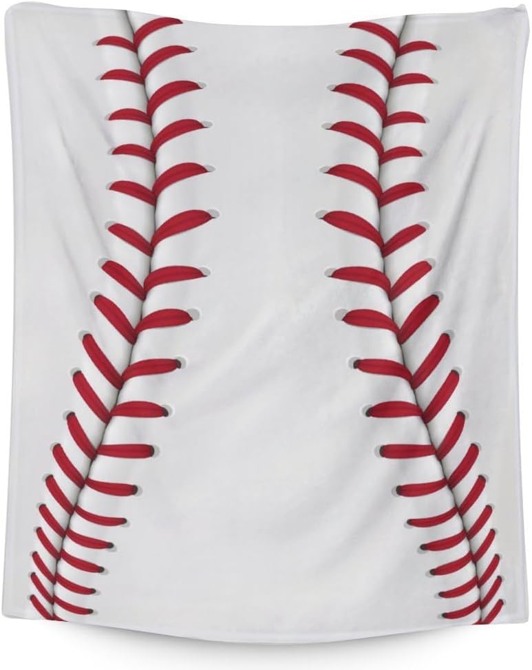 Baseball Blanket Gifts - 60"x80" Sports Throw Blanket for Adults, Kids - White Soft Plush Throws for Bed, Couch & Living Room