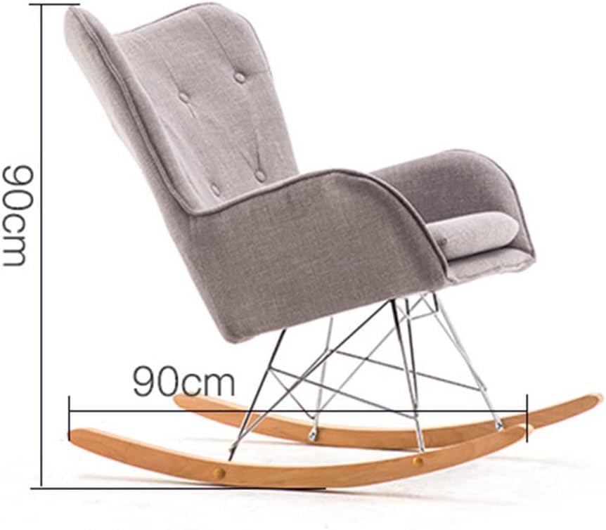 LSLYTQ Mid-Century Fabric Rocking Chair, Solid Wood Loung Rest Chair, Lazy Backrest Chair, Comfortable Rocking Armchair, Solid Hardwood Metal Base