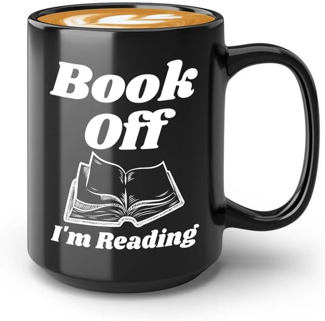 Reading Coffee Mug 15oz Black - Book Off I'm Reading - Reader Gift Bookworm Owl Lover Cat Lover Book Lover Novelist Librarian Writer